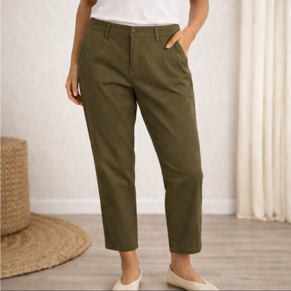 Talbots Olive Green Chino Pants Womens Size 6 Stretch Cropped Ankle Work Casual